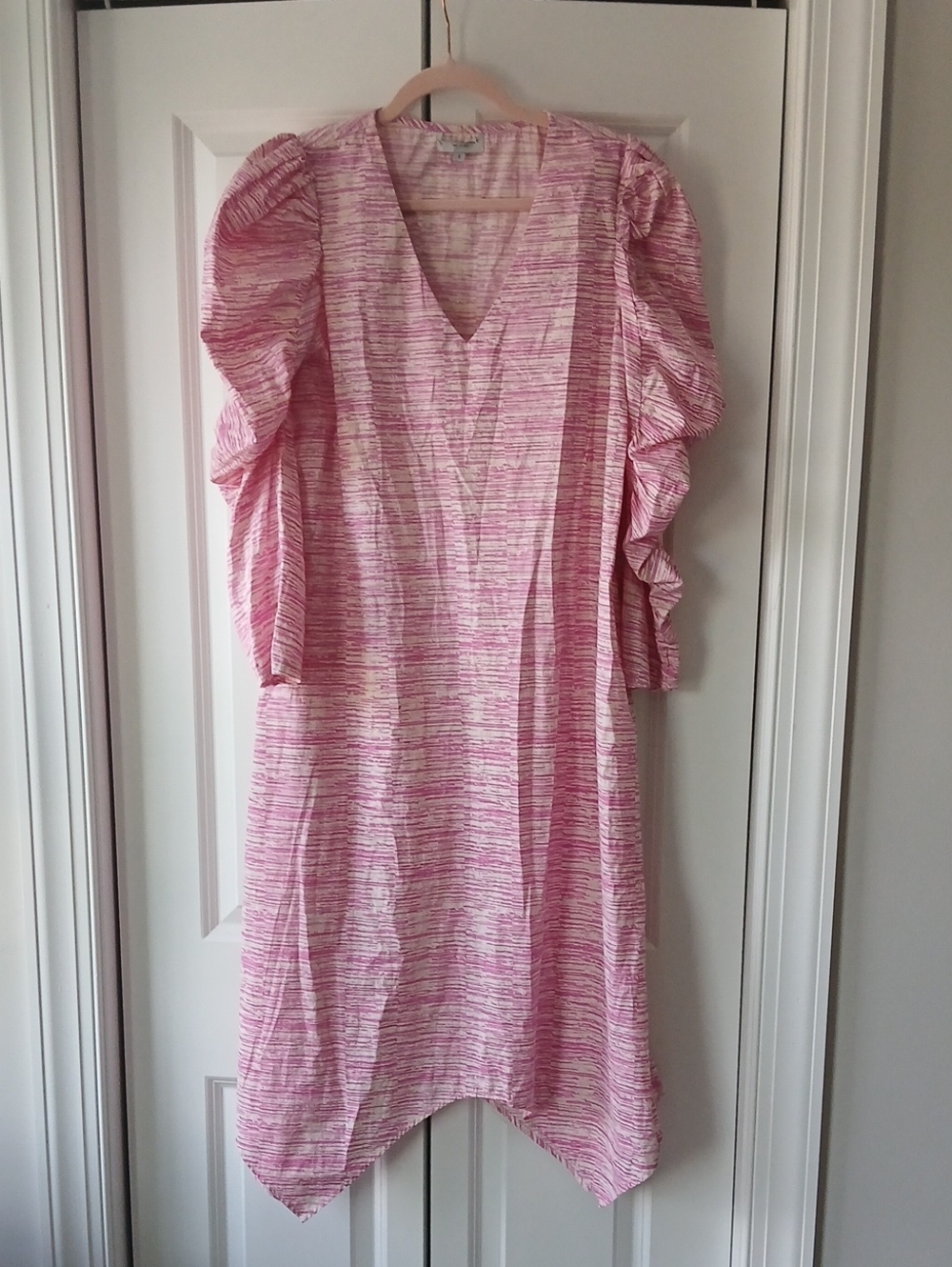 Olivia James The Label Pink V-Neck Ruffle Sleeve Women's Dress 100% Cotton Small